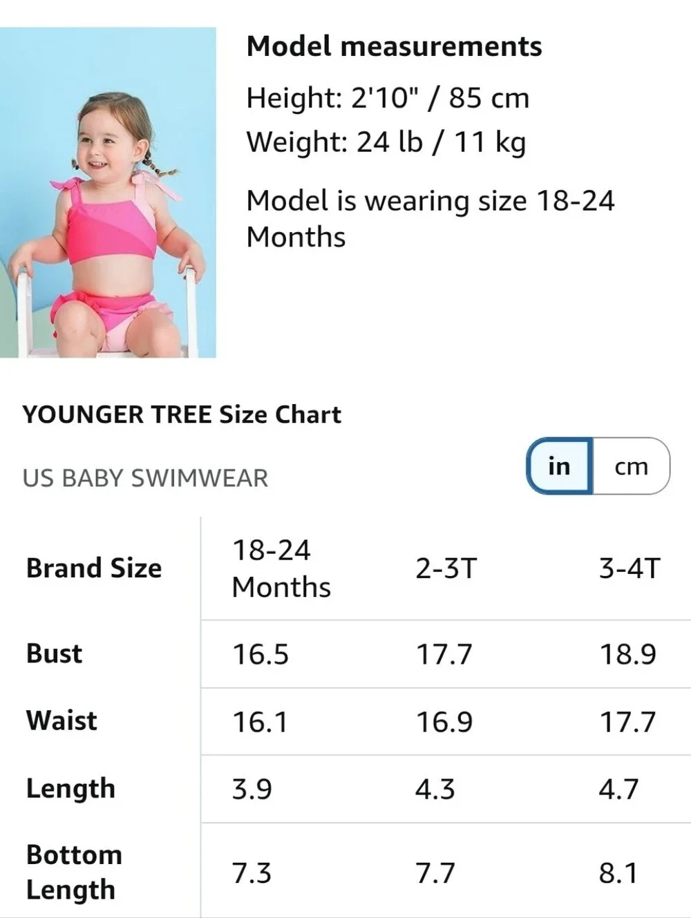 YOUNGER TREE Toddler Girls Two Piece Swimsuit Color Block Stripe 18-24 Months